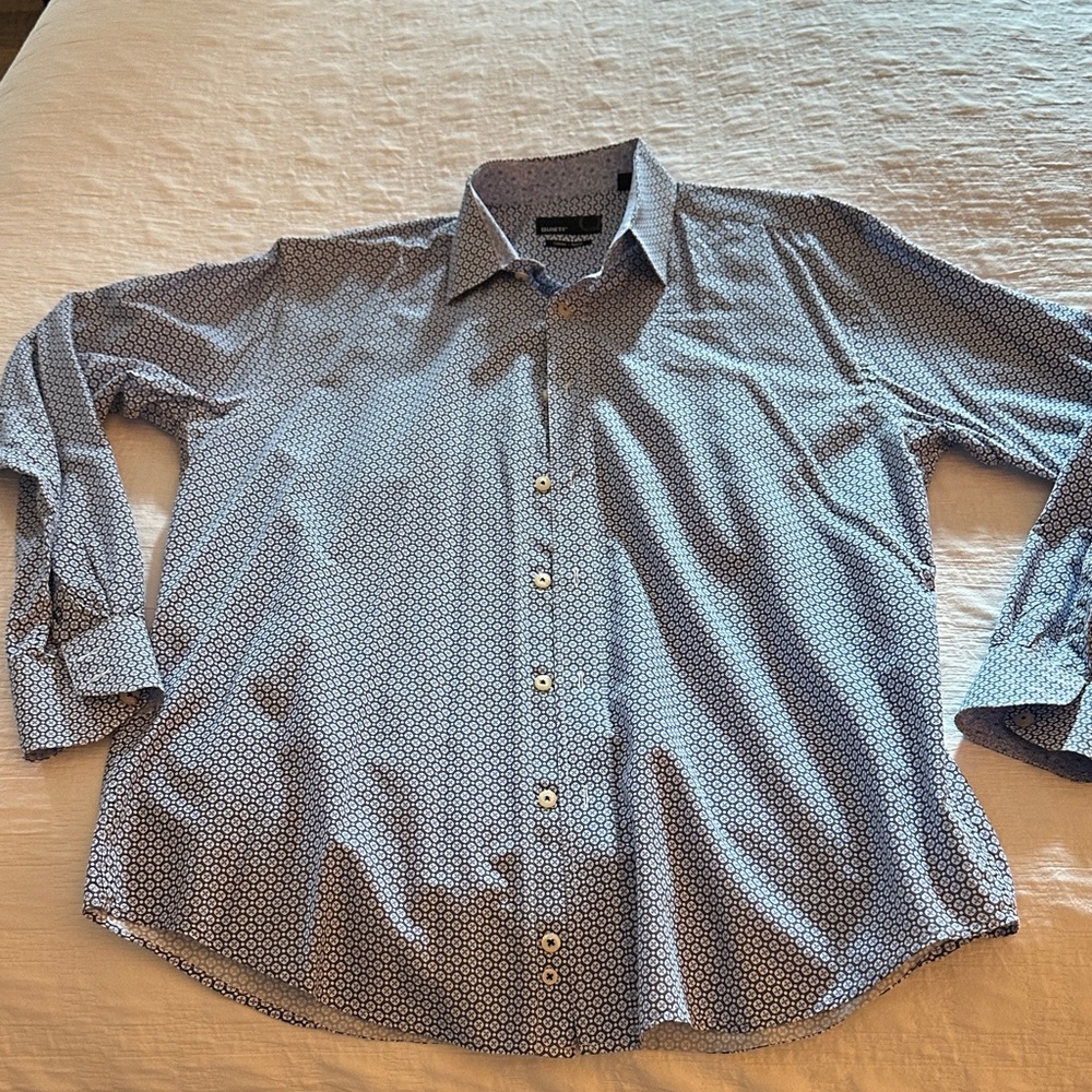 Men's Blue Geometric Button-Down Shirt